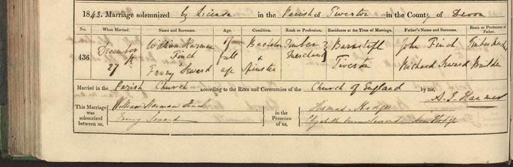 William and Fanny Marriage 1843